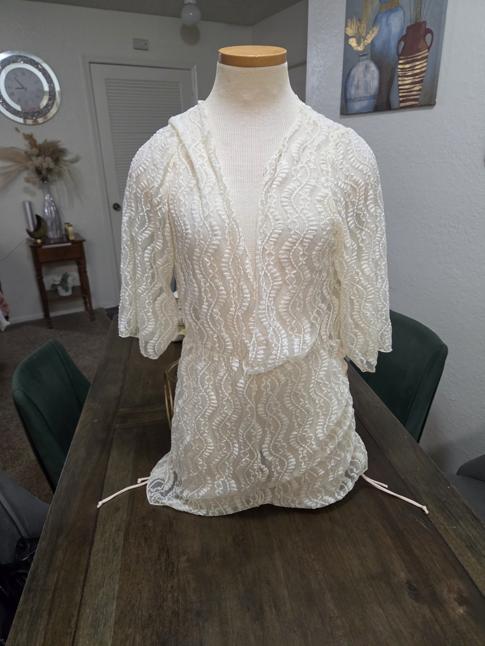 SHEIN Ivory Lace Swim Cover-Up Kimono